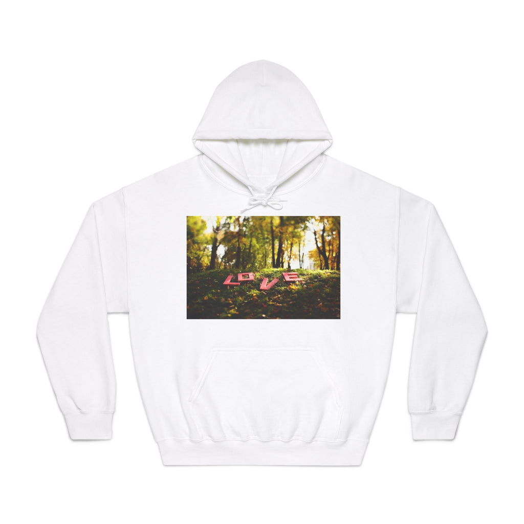 LOVE Woodland Photo Hoodie — Romantic Forest Graphic Sweatshirt