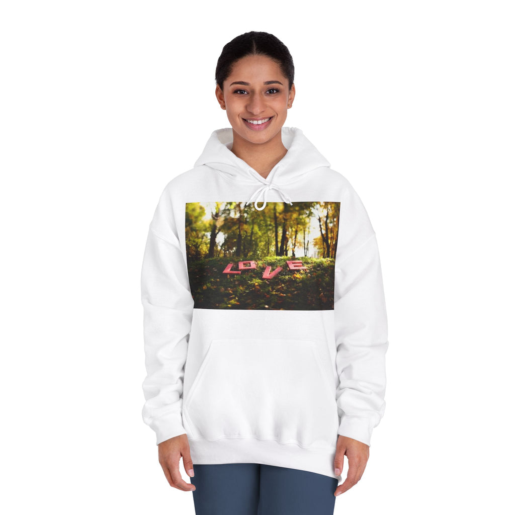 LOVE Woodland Photo Hoodie — Romantic Forest Graphic Sweatshirt