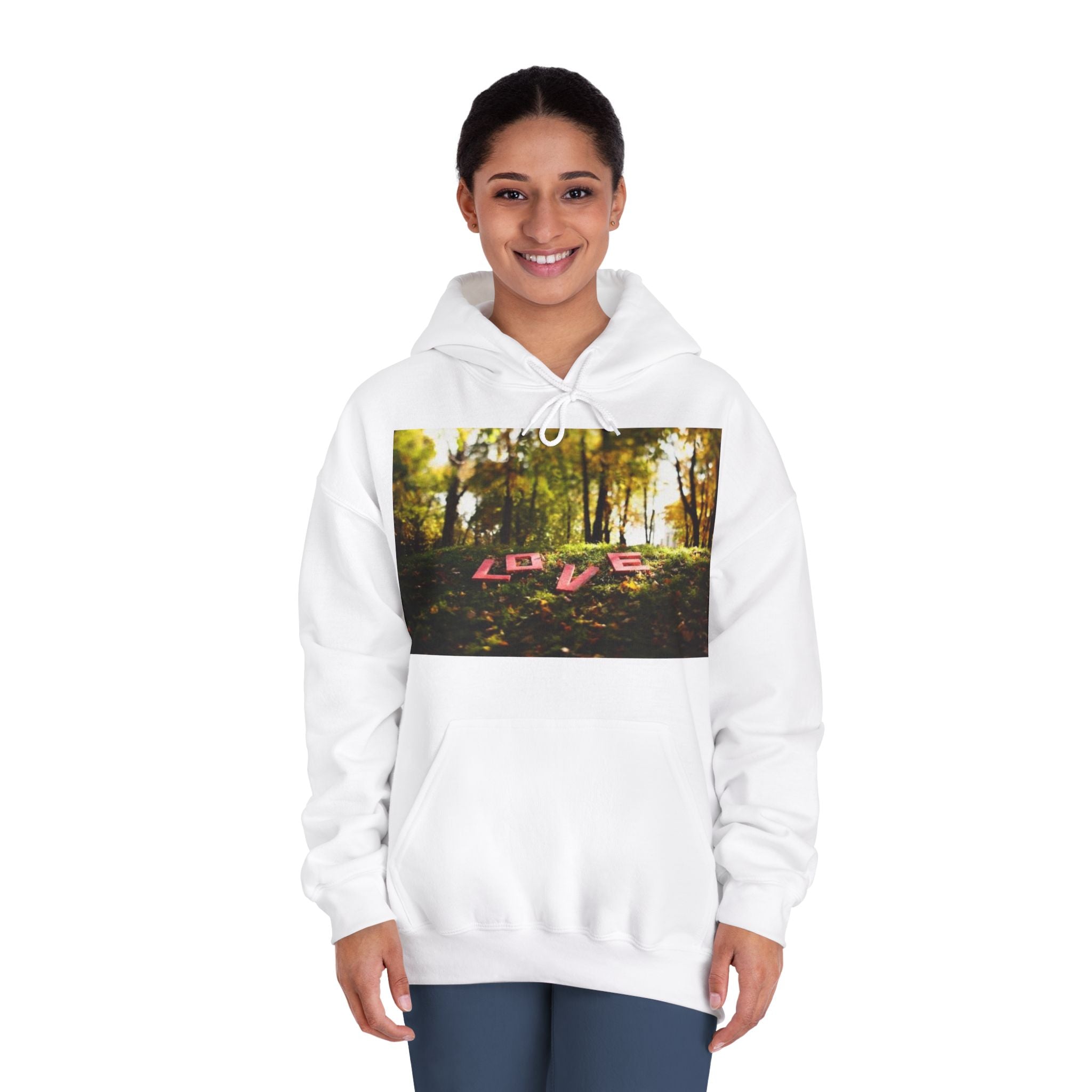 LOVE Woodland Photo Hoodie — Romantic Forest Graphic Sweatshirt