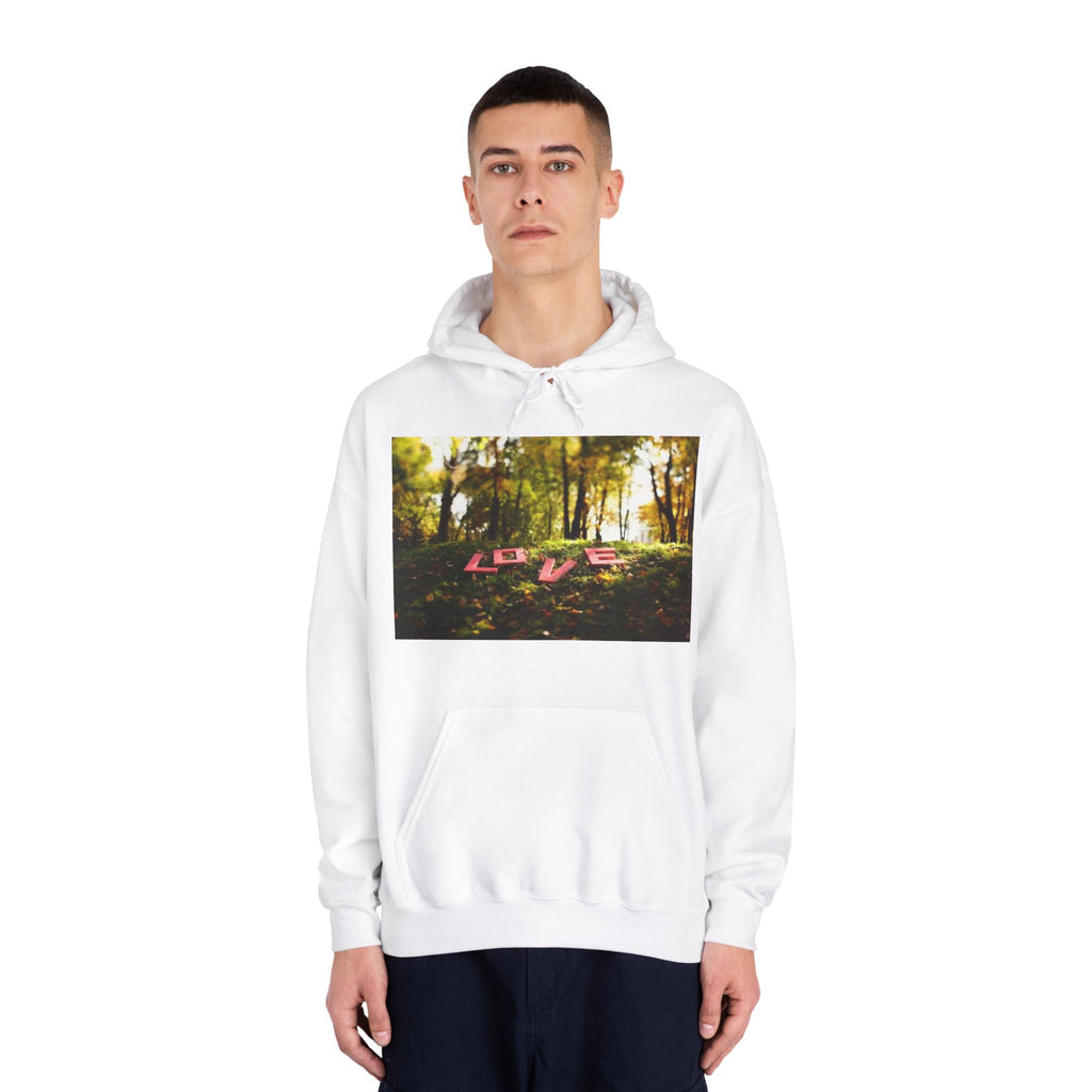 LOVE Woodland Photo Hoodie — Romantic Forest Graphic Sweatshirt