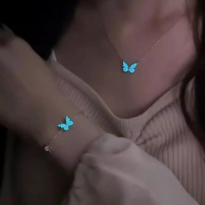 Luminous Butterfly Adjustable Necklace and Bracelet Set