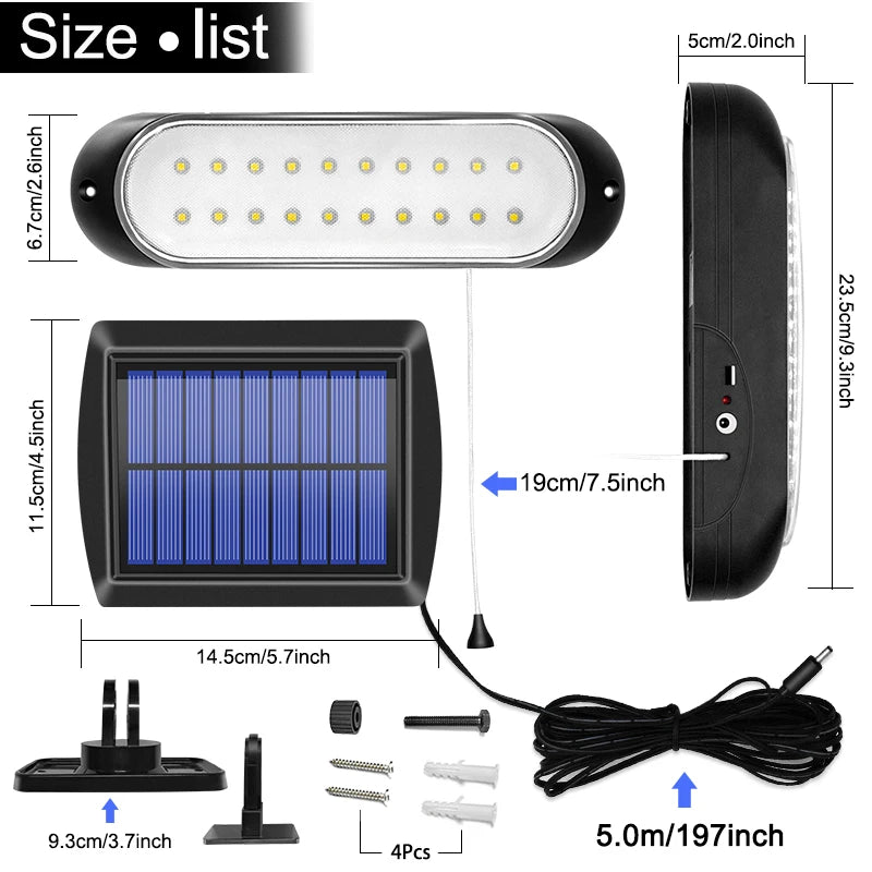 Newest 20 led Solar Lamp Separable Solar Panel and Light With Line Waterproof Pull- Switch Lighting Available Outdoor or Indoor