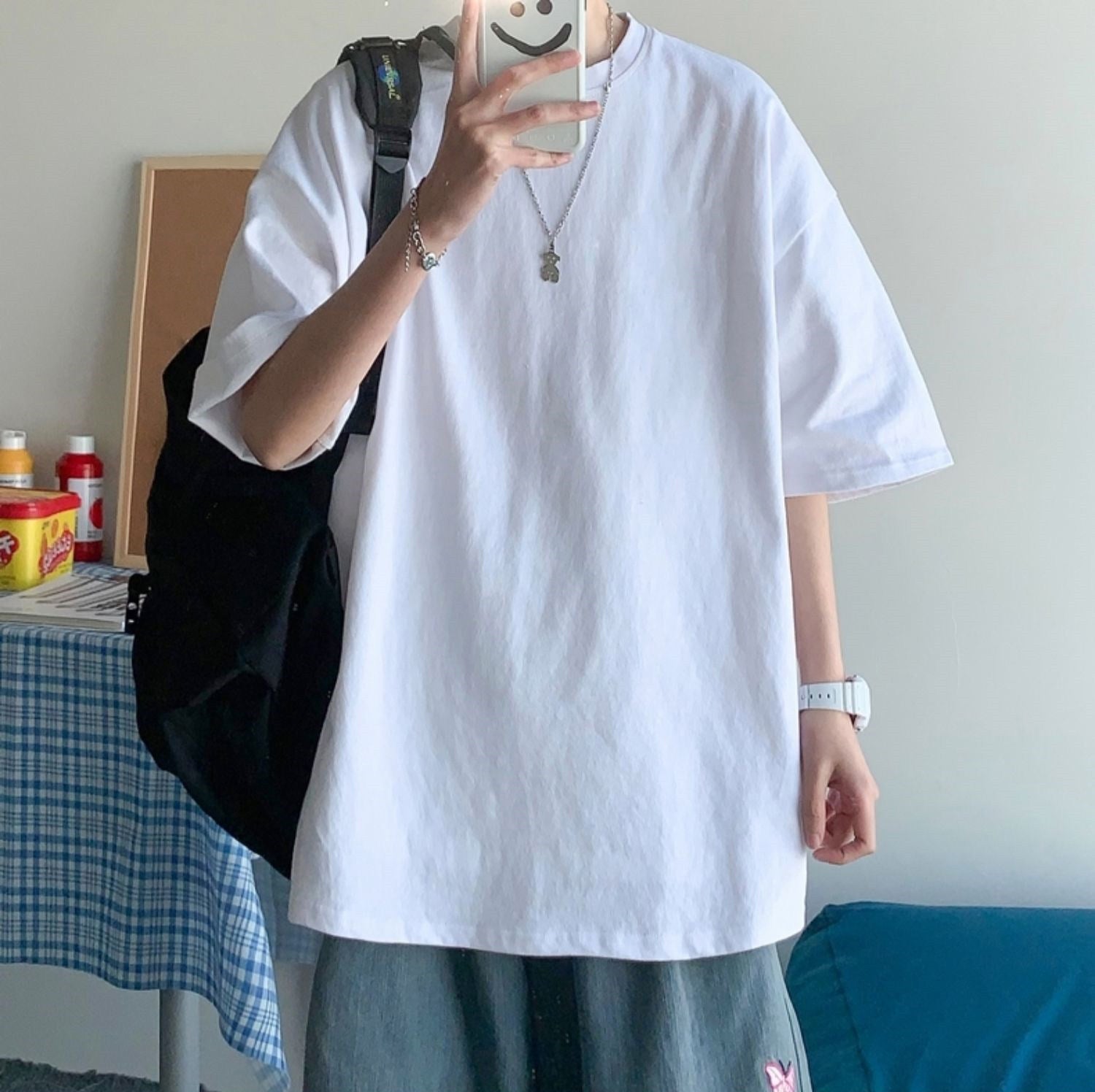 Mens Short Sleeve Tshirt Loose Fit Casual Top
